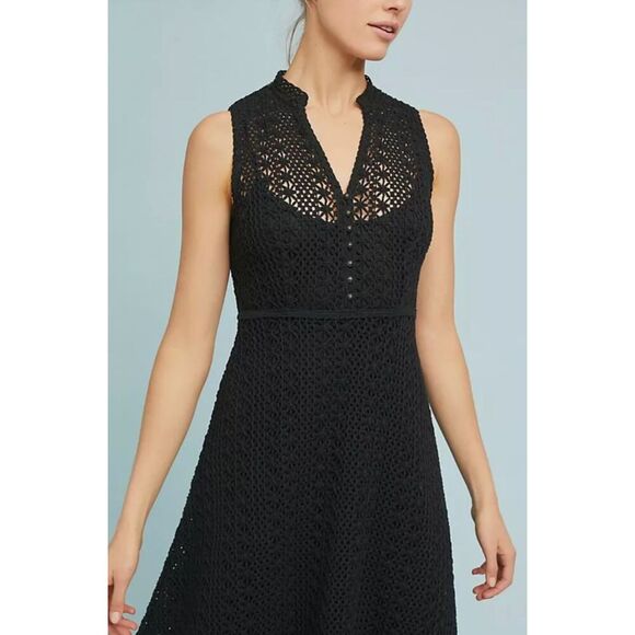 ANTHROPOLOGIE BLACK CROCHET LACE EVELYN MIDI DRESS BY MEADOW RUE Size 2 - Picture 2 of 9